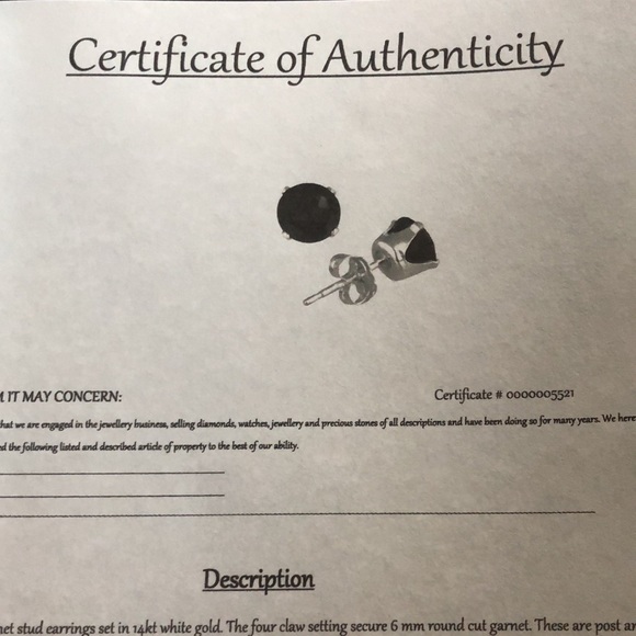 New 14K White Gold Garnet Earrings with COA - Picture 4 of 6